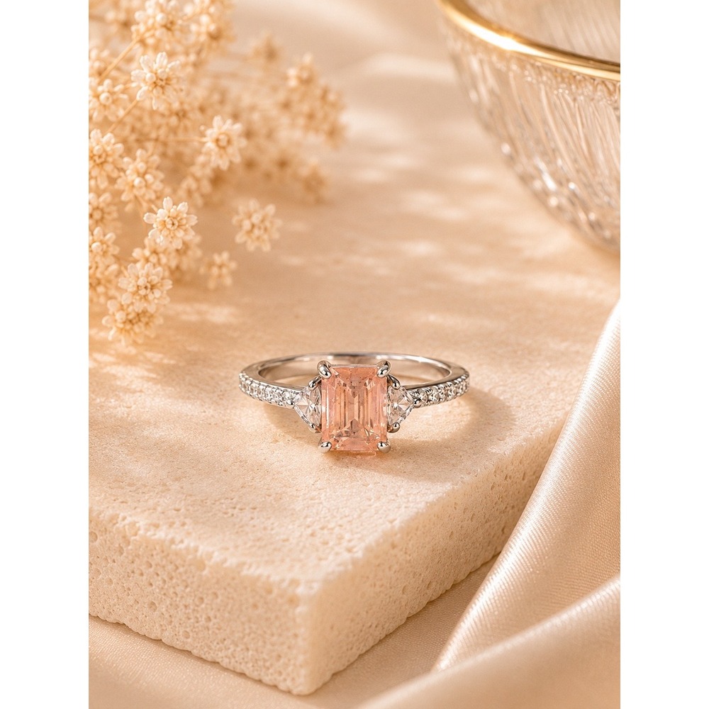 Bomb Party She is Magical Peach Topaz Rhodium Ring Size 9 RBP5504